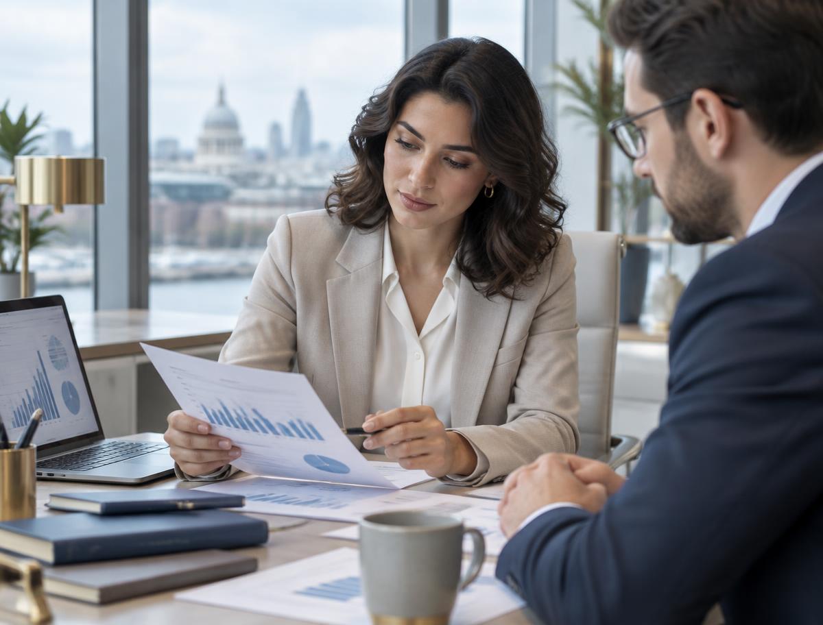 Auditor reviewing financial reports with a colleague