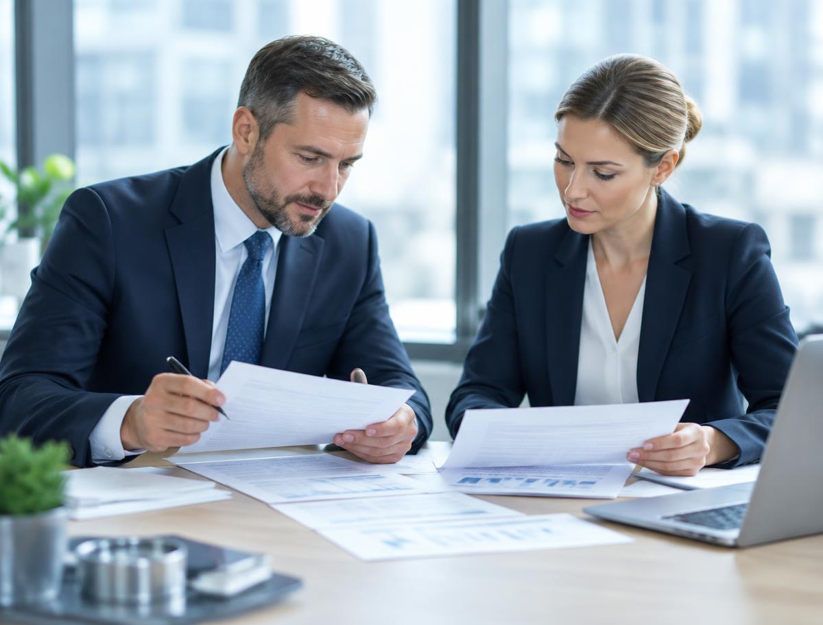 Auditors reviewing financial statements together